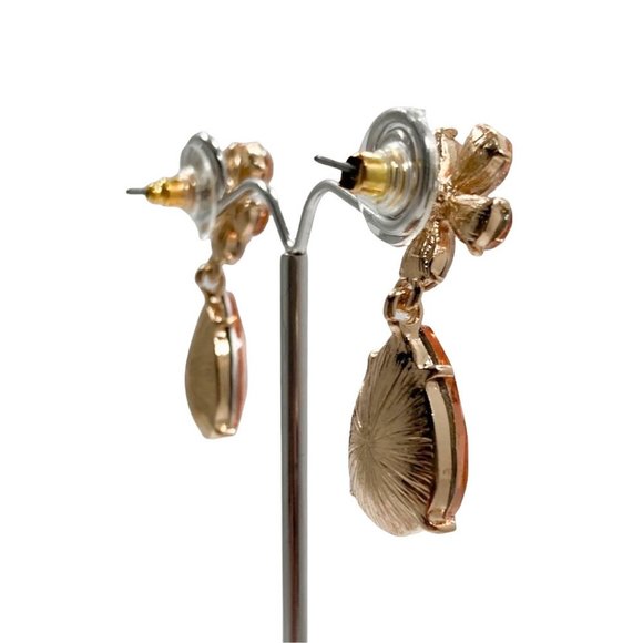 Light Peach Flower with  Teardrop Dangle Earrings - Picture 4 of 4